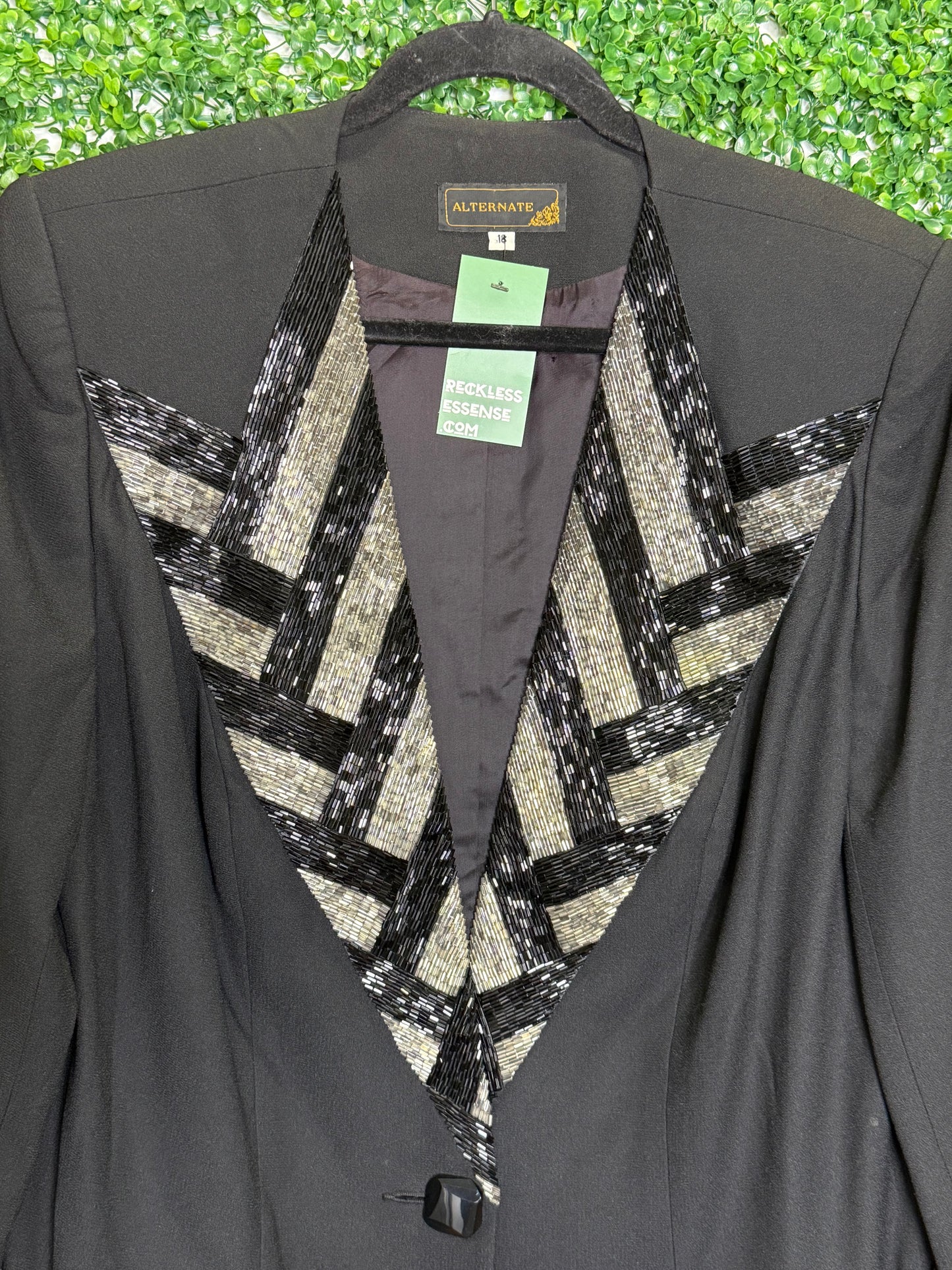 Bejeweled Collared Dress Black Blazer