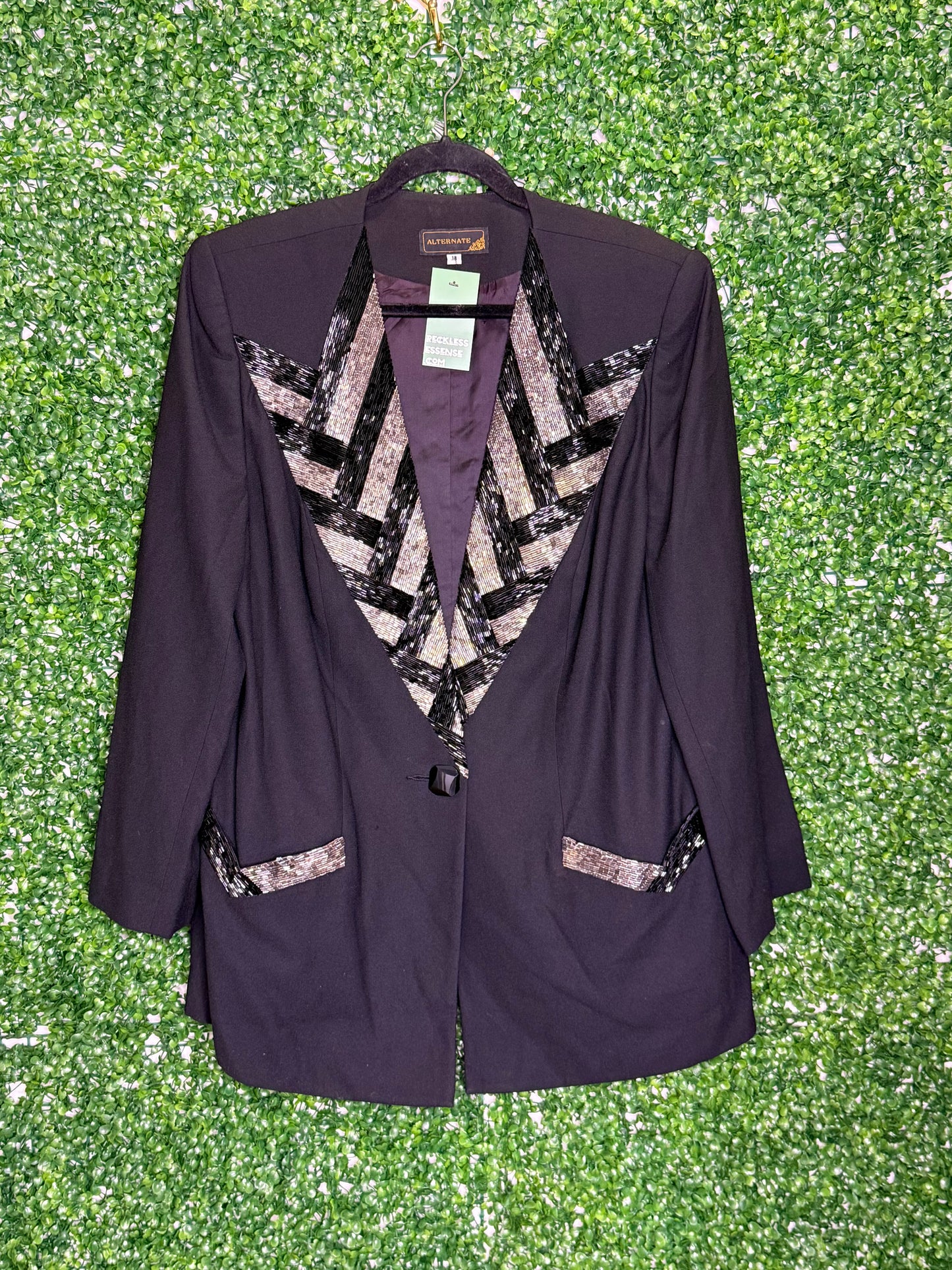 Bejeweled Collared Dress Black Blazer