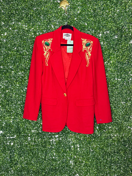 Nota Bene Wool Embroidered Blazer with Green Gems