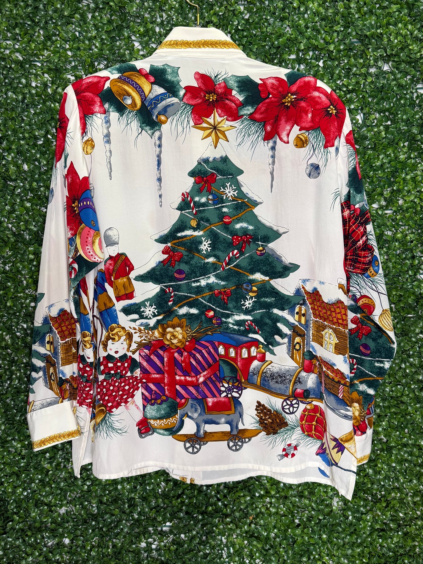 Jerri Sherman Collection Holiday Christmas Silk Button Down