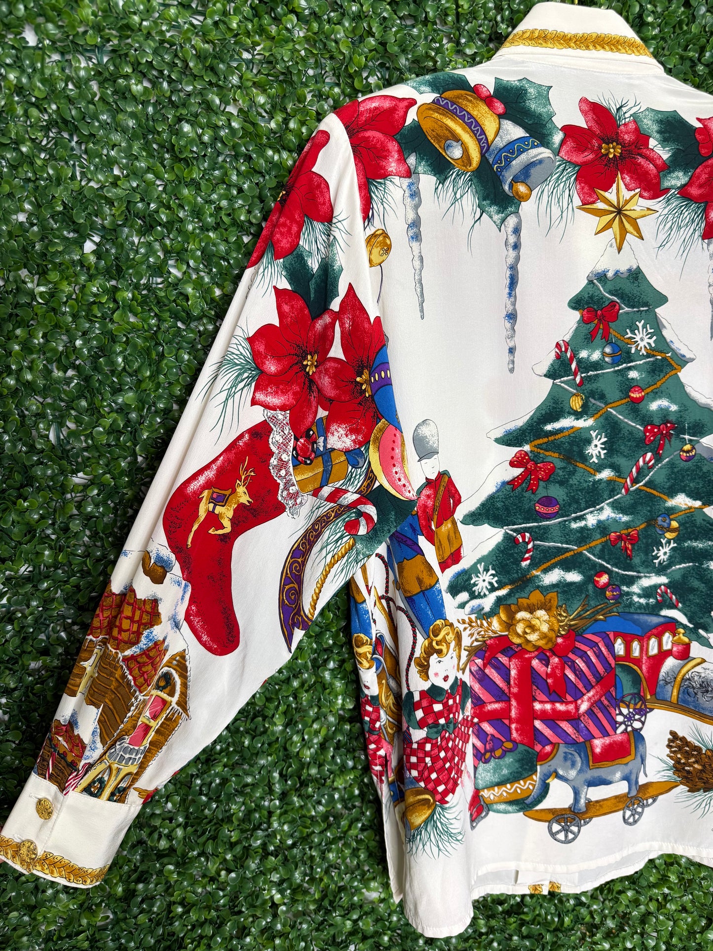 Jerri Sherman Collection Holiday Christmas Silk Button Down