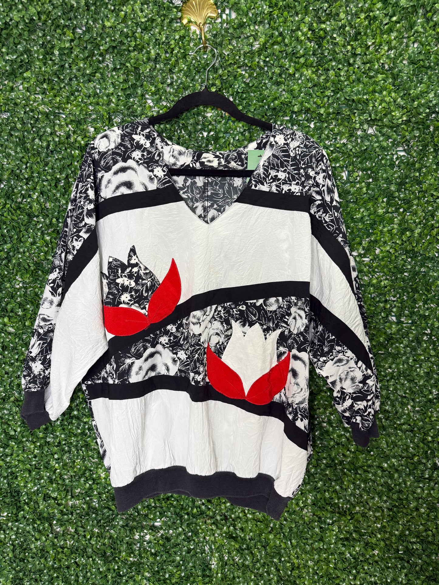 Black, White and Red Vintage Dolman Top