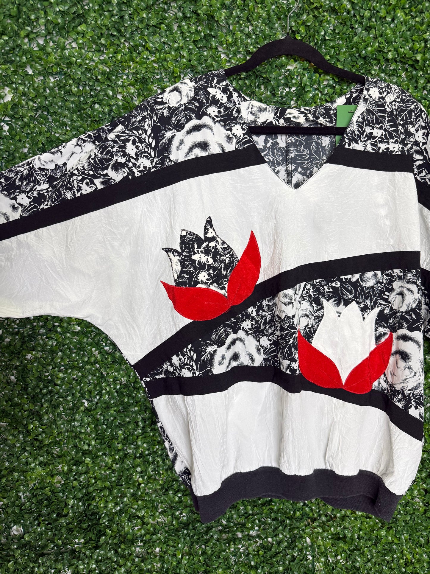 Black, White and Red Vintage Dolman Top