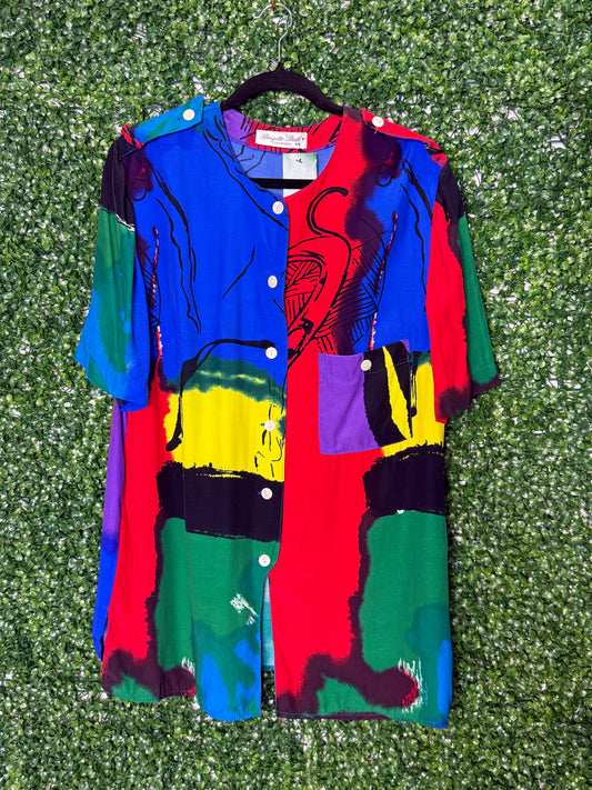 Brigitte Both Coordinates Vintage Color Block Button Up