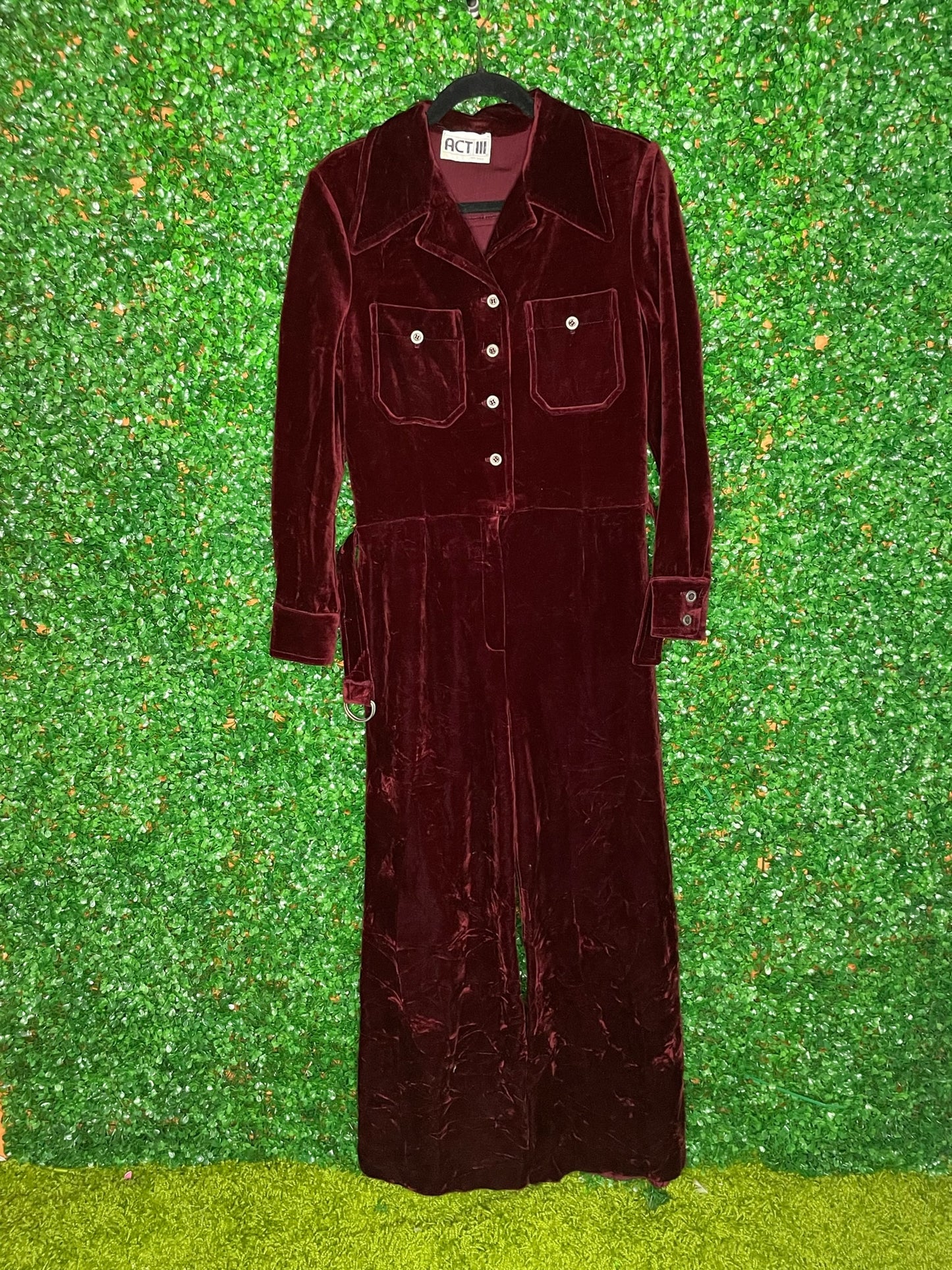 Act II Vintage Velvet Jumper Suit One Piece With Belt