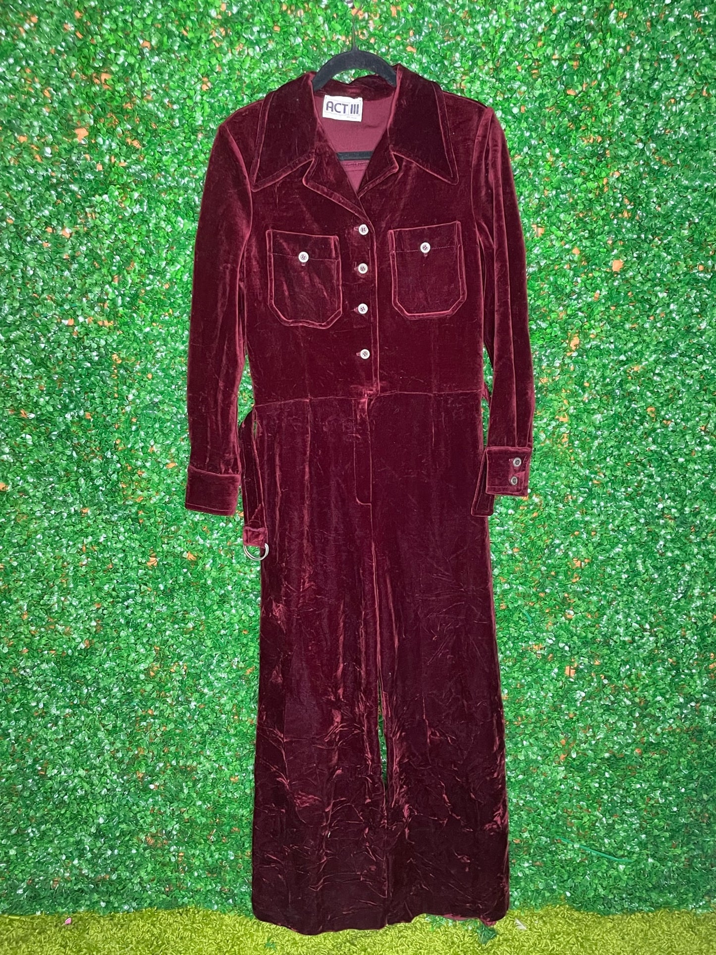 Act II Vintage Velvet Jumper Suit One Piece With Belt