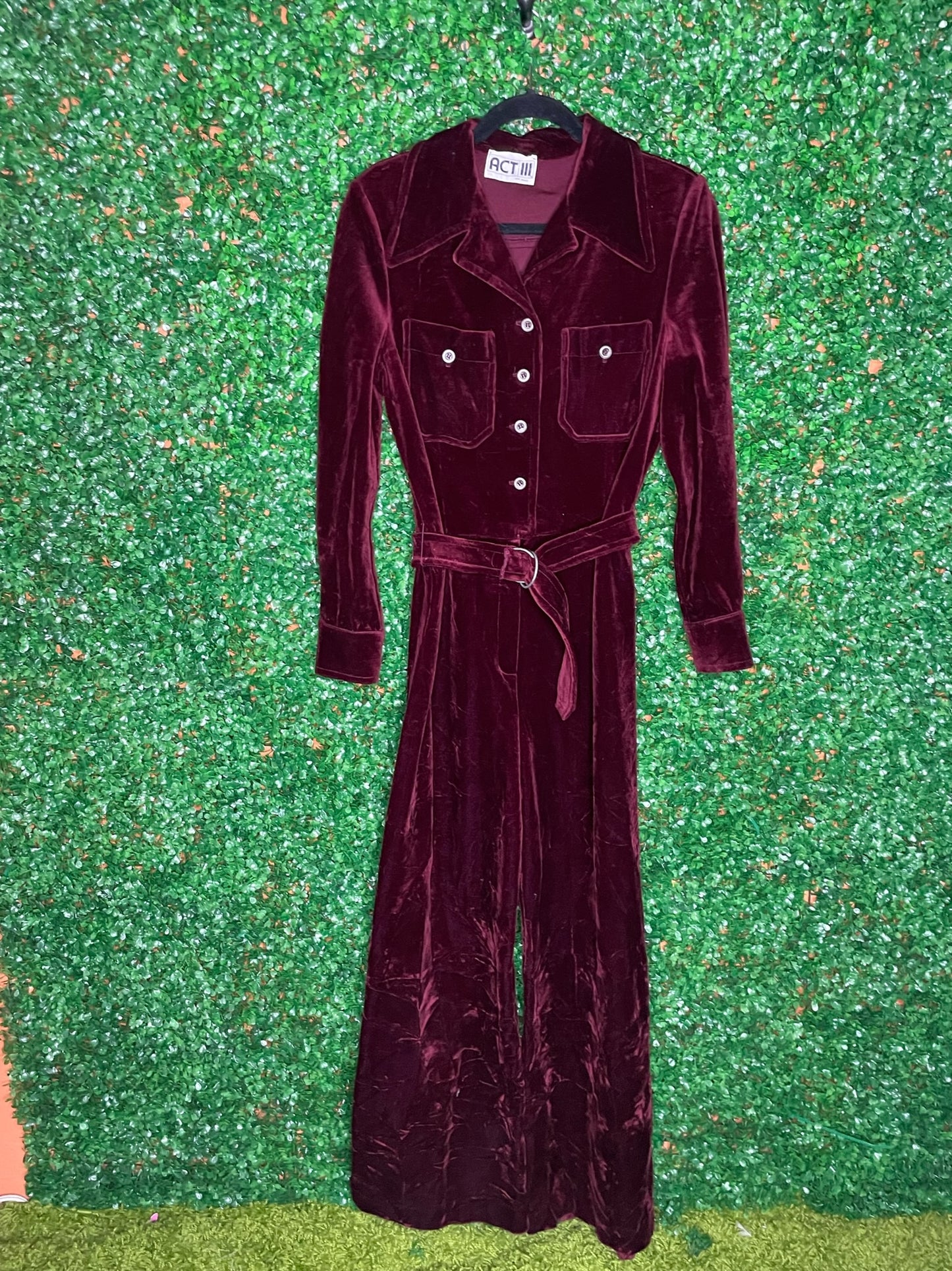 Act II Vintage Velvet Jumper Suit One Piece With Belt
