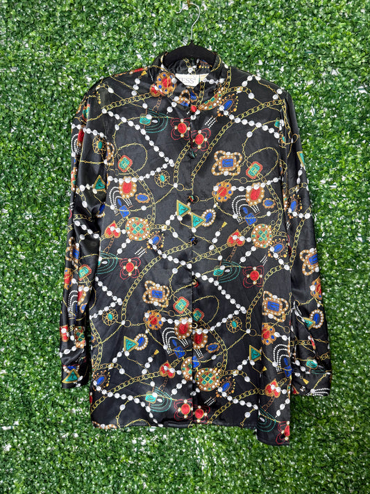 Tess Vintage Black Patterned Button Up