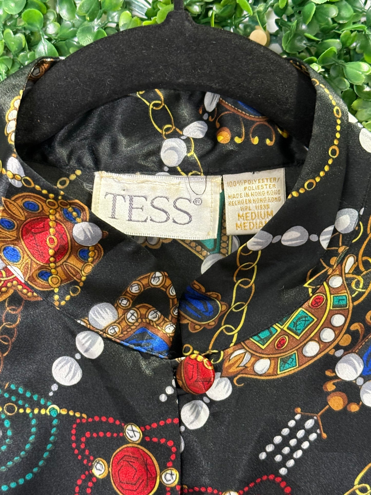 Tess Vintage Black Patterned Button Up