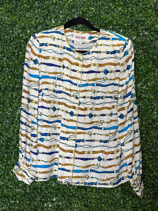 Maggy London Silk Vintage Belt Patterned Blouse