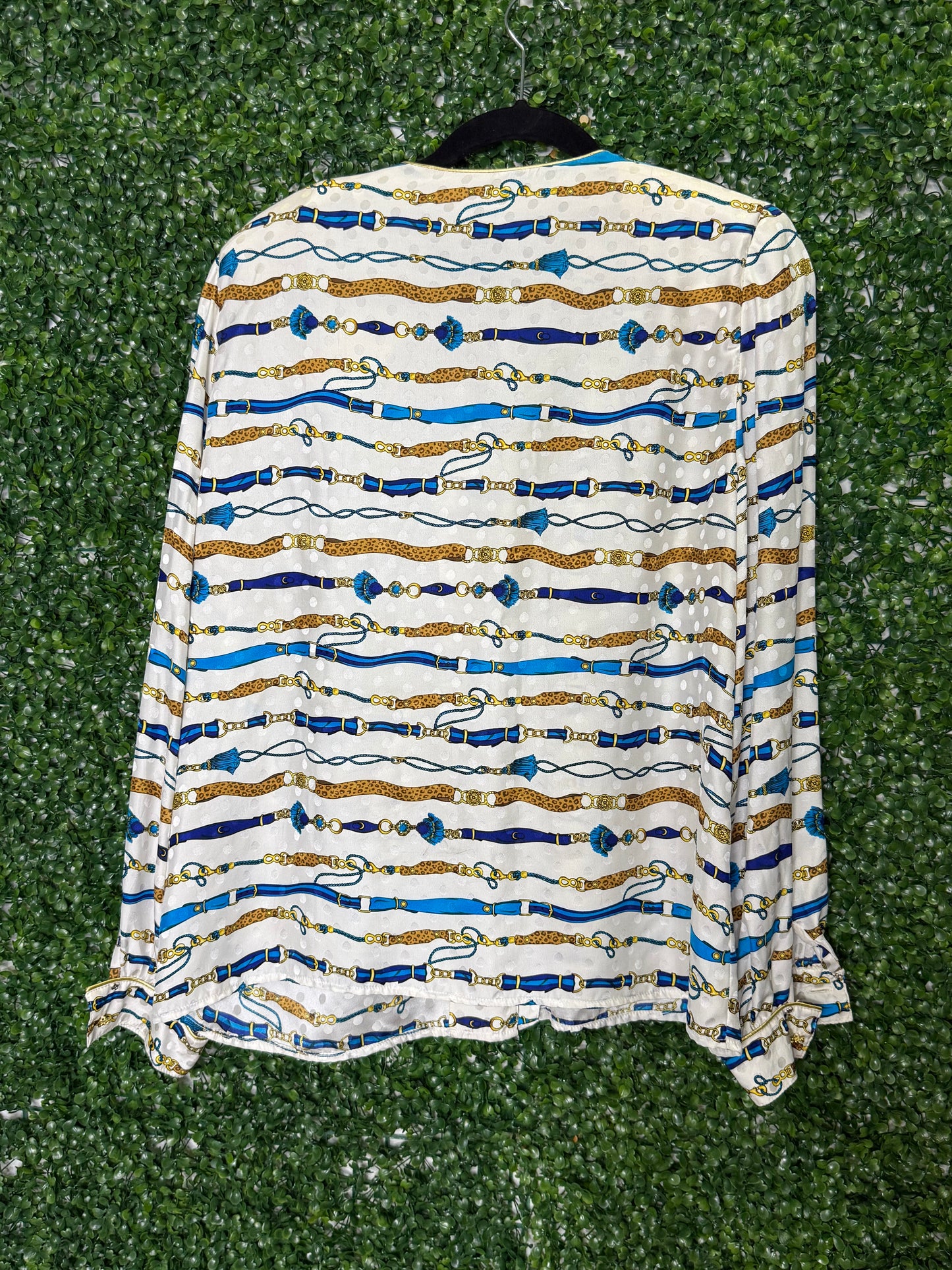 Maggy London Silk Vintage Belt Patterned Blouse