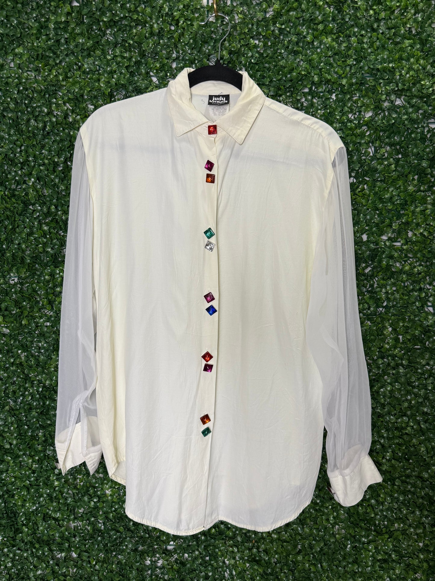 Judy Knapp Vintage White Button Up with Gem Stone Buttons