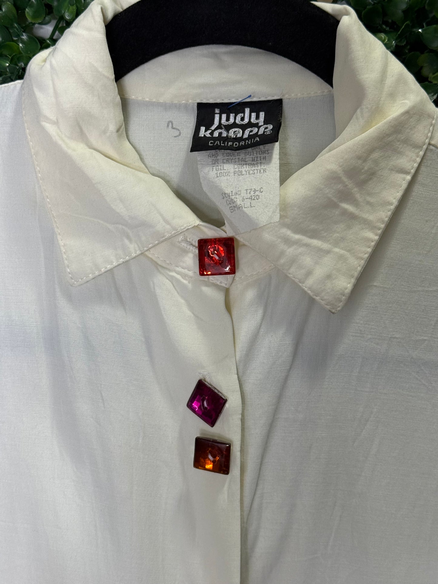 Judy Knapp Vintage White Button Up with Gem Stone Buttons