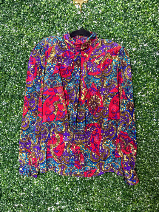 Nicola Vintage Patterned Cowl Neck Blouse
