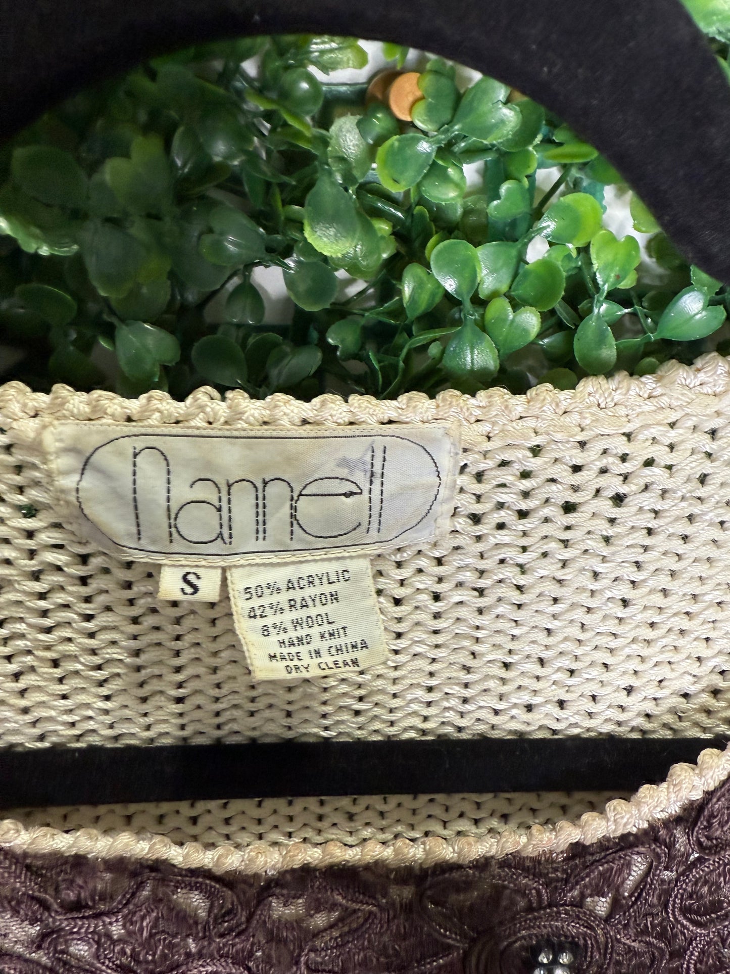 Nannell Vintage Knit Sweater with Leather Suede and Embroidered Accents