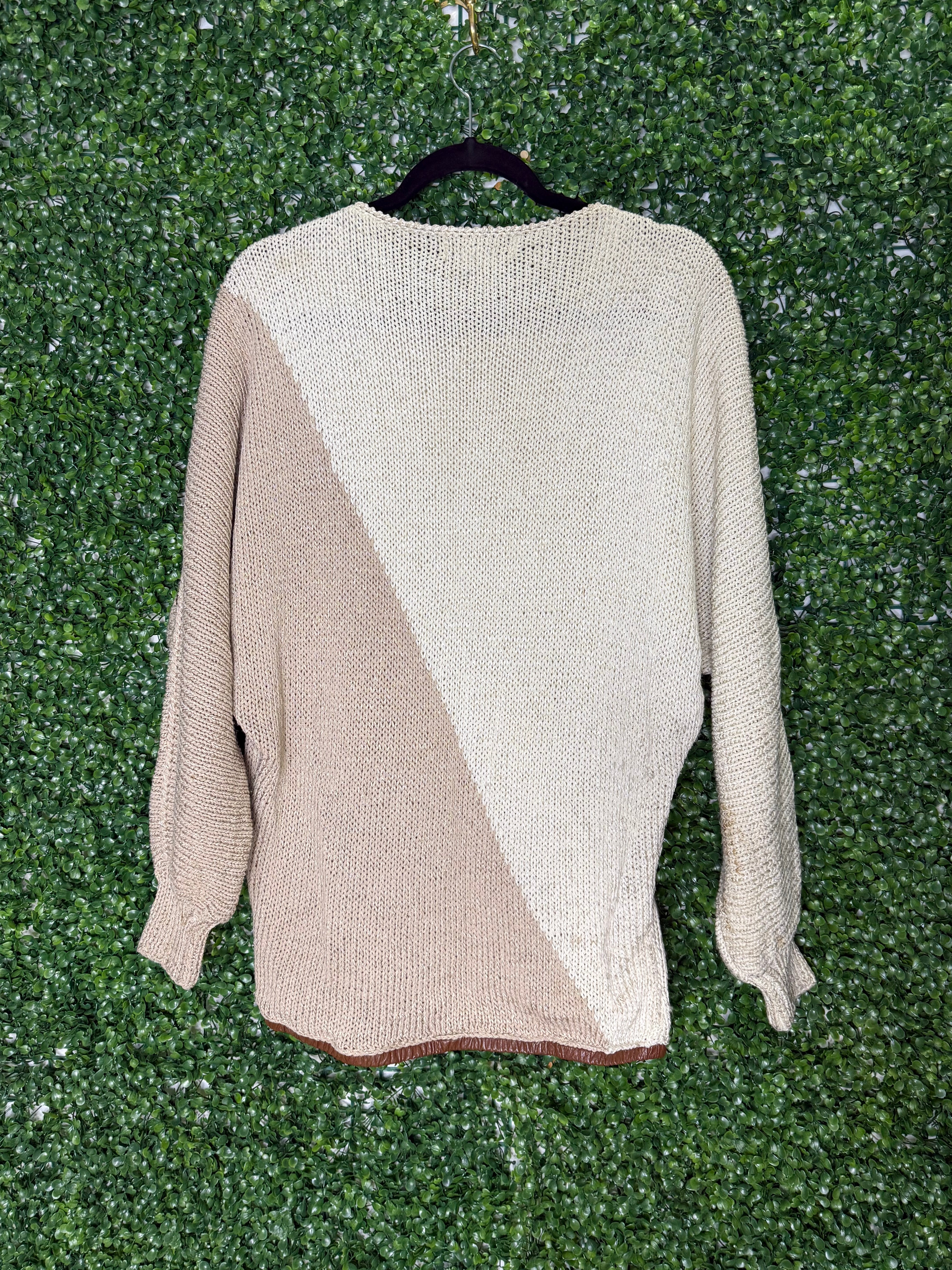 Nannell Vintage Knit Sweater with Leather Suede and Embroidered Nannell Vintage Knit Sweater with Leather Suede and Embroidered