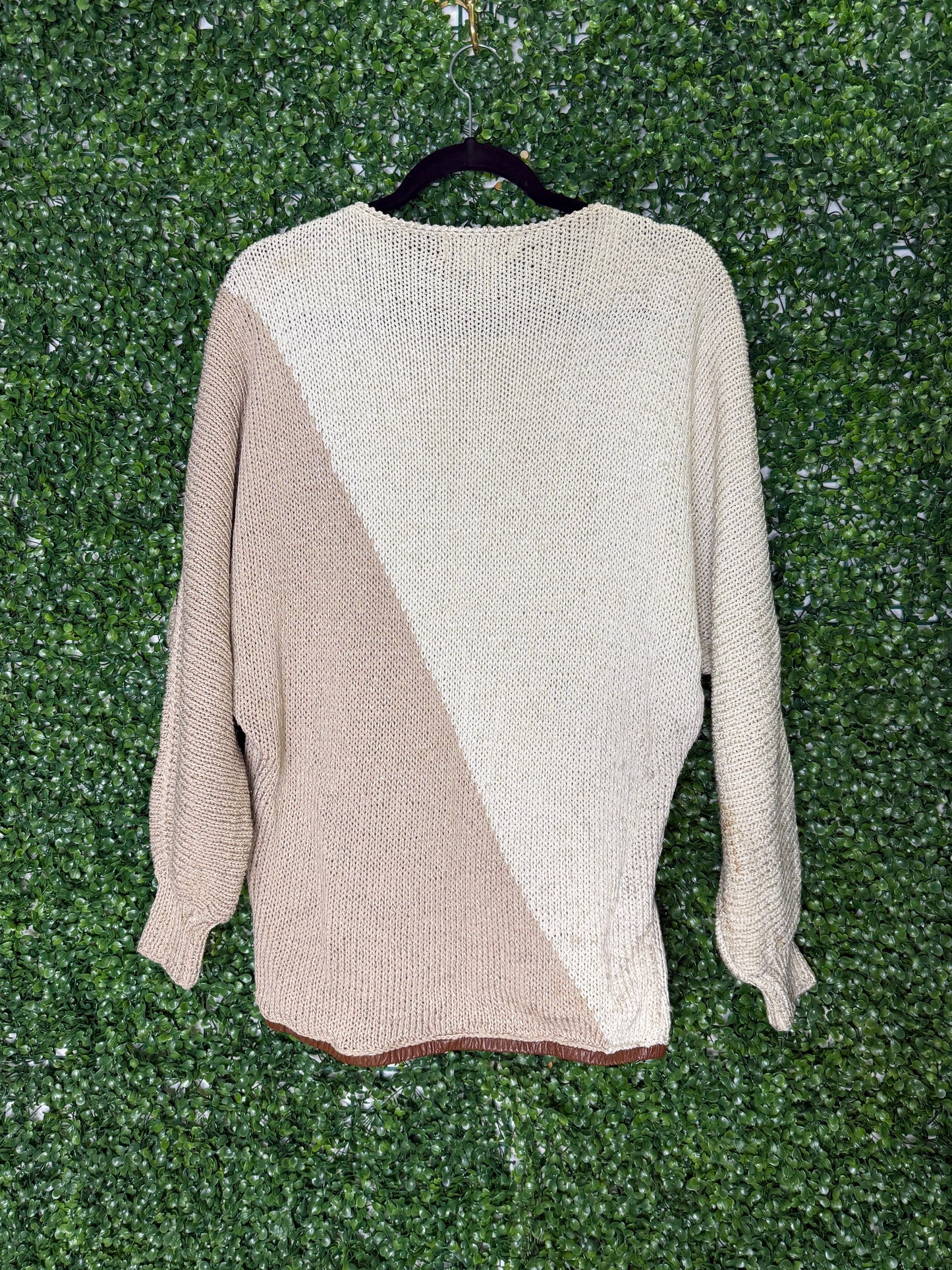 Nannell Vintage Knit Sweater with Leather Suede and Embroidered Accents
