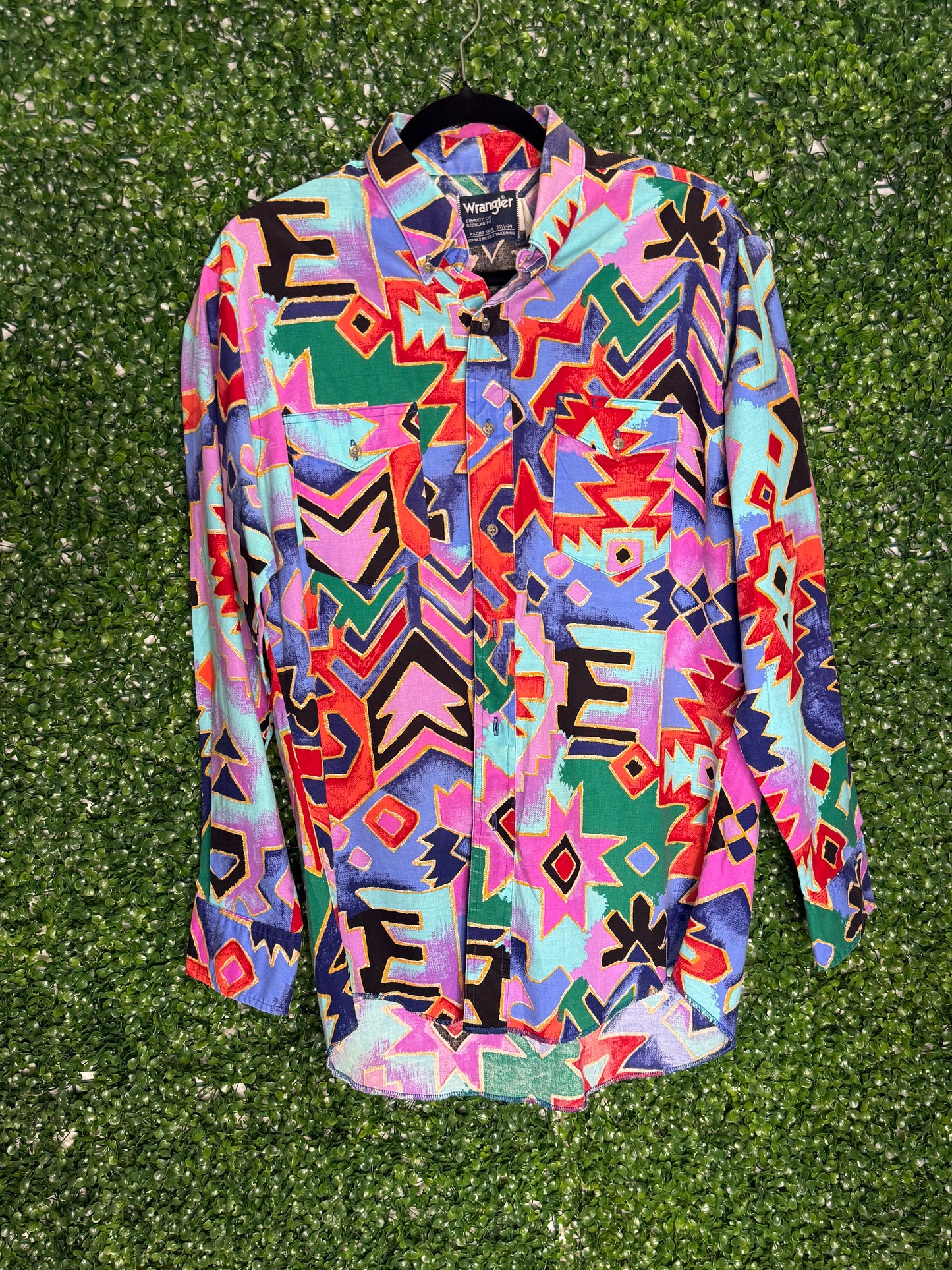 Vintage Aztec Patternec Wrangler Shirt Button Up