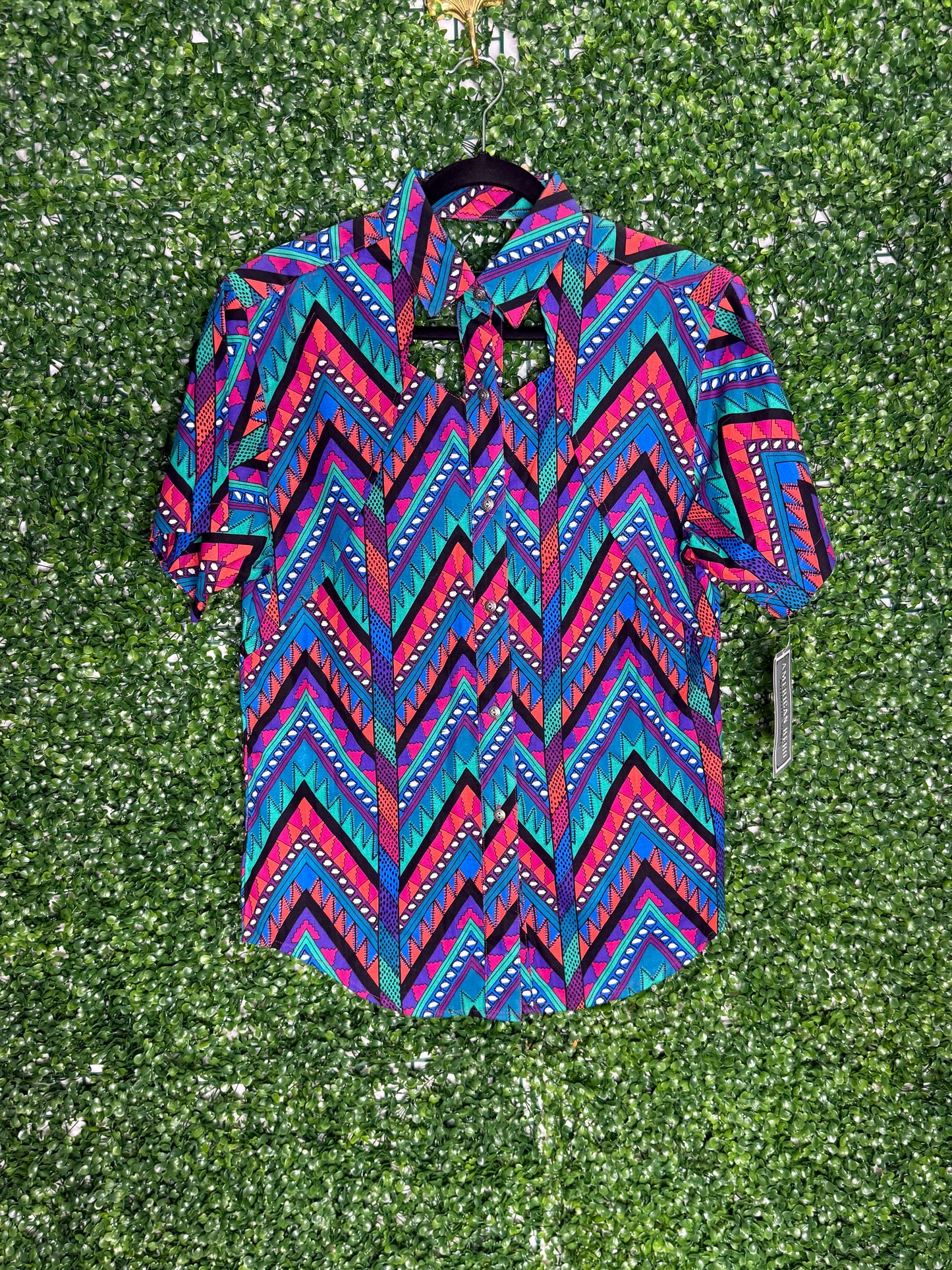 American Hero Vintage Aztec Print Short Sleeve Shirt with Cutouts