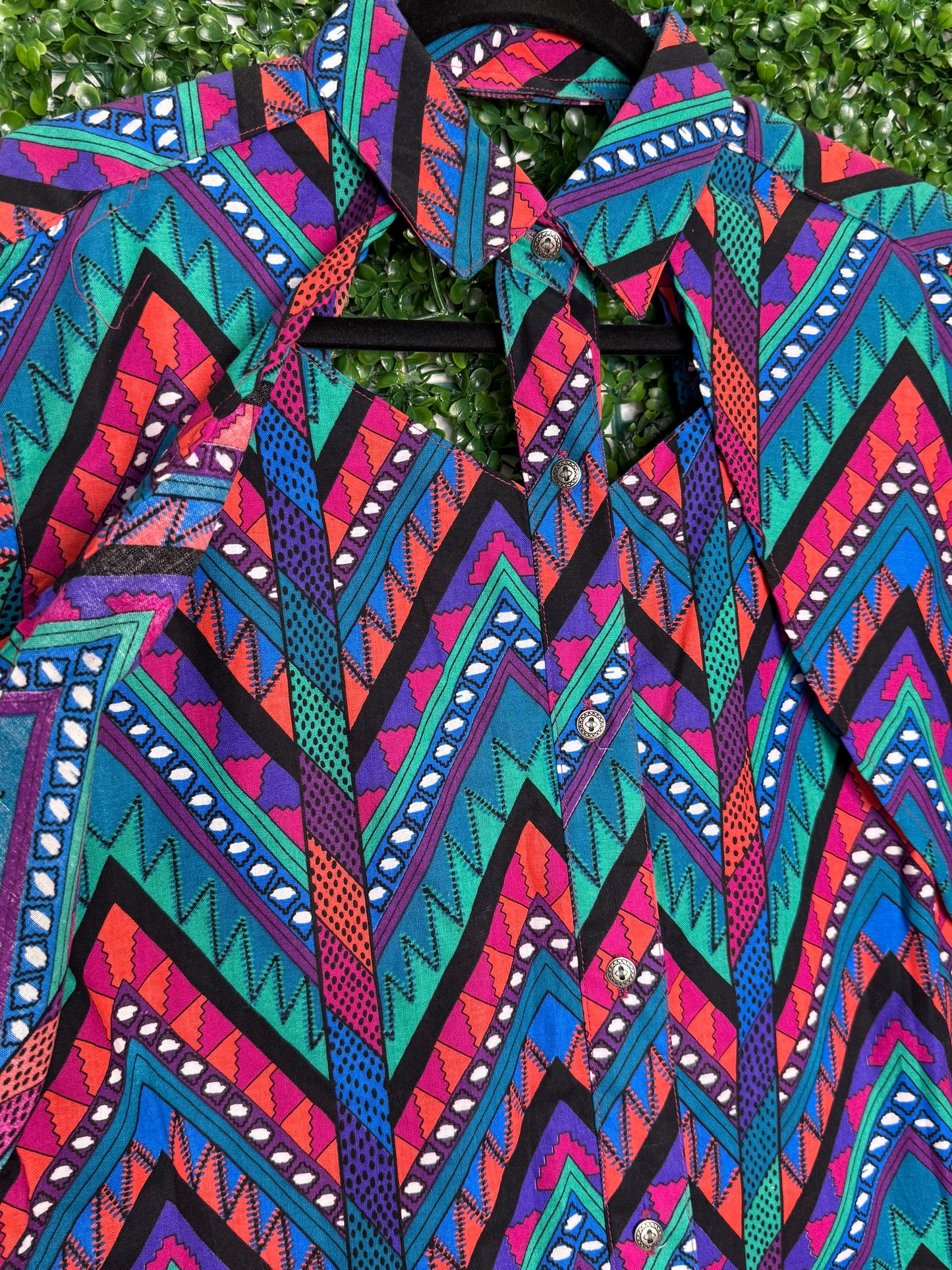 American Hero Vintage Aztec Print Short Sleeve Shirt with Cutouts