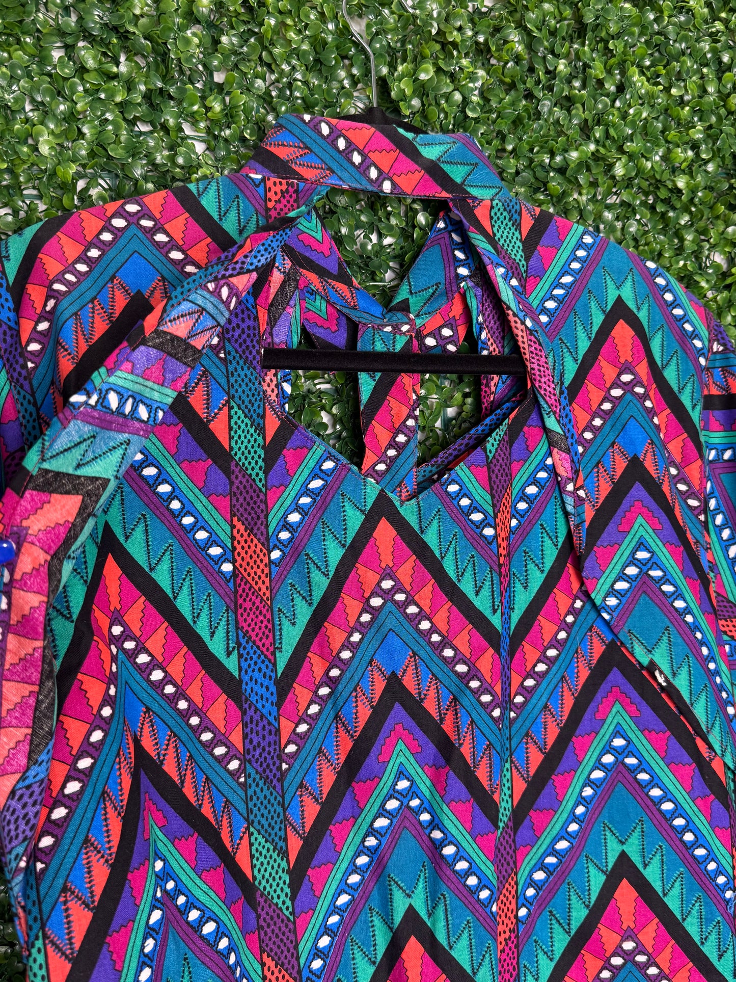 American Hero Vintage Aztec Print Short Sleeve Shirt with Cutouts
