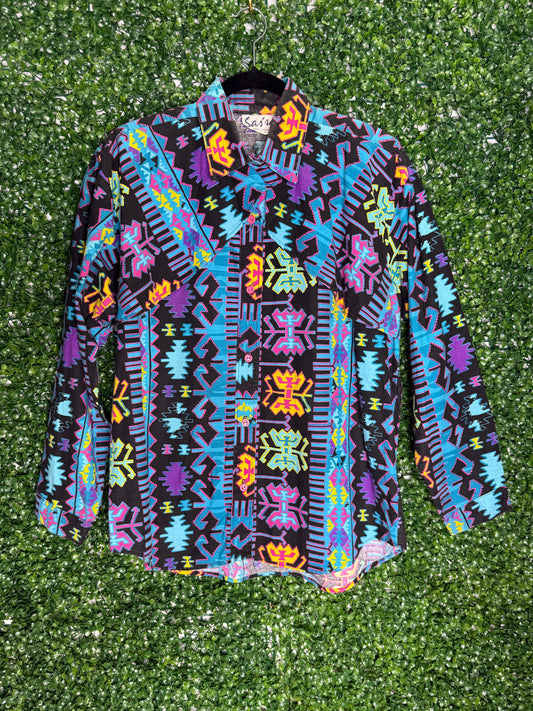 Vintage Aztec Print Colorful Shirt Button Up