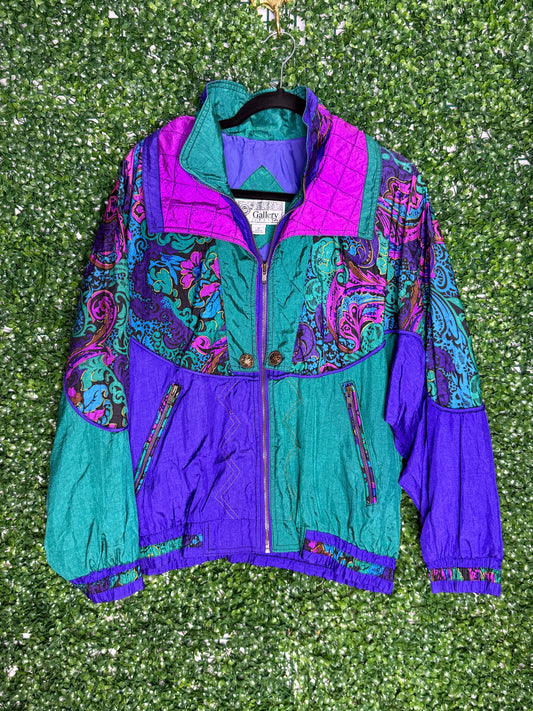 Gallery Sport Vintage Patterned Pink Purple Teal Green Windbreaker