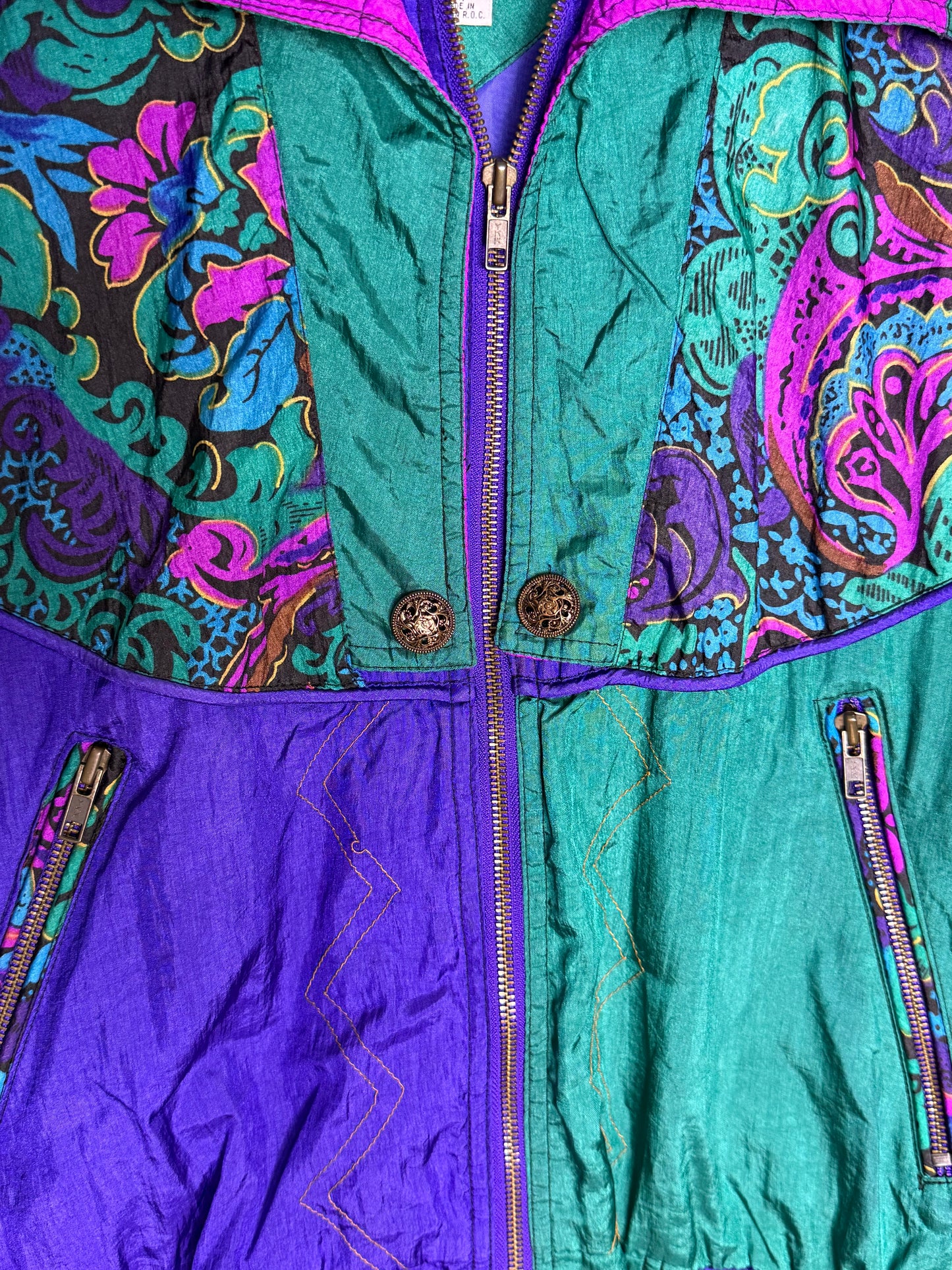 Gallery Sport Vintage Patterned Pink Purple Teal Green Windbreaker