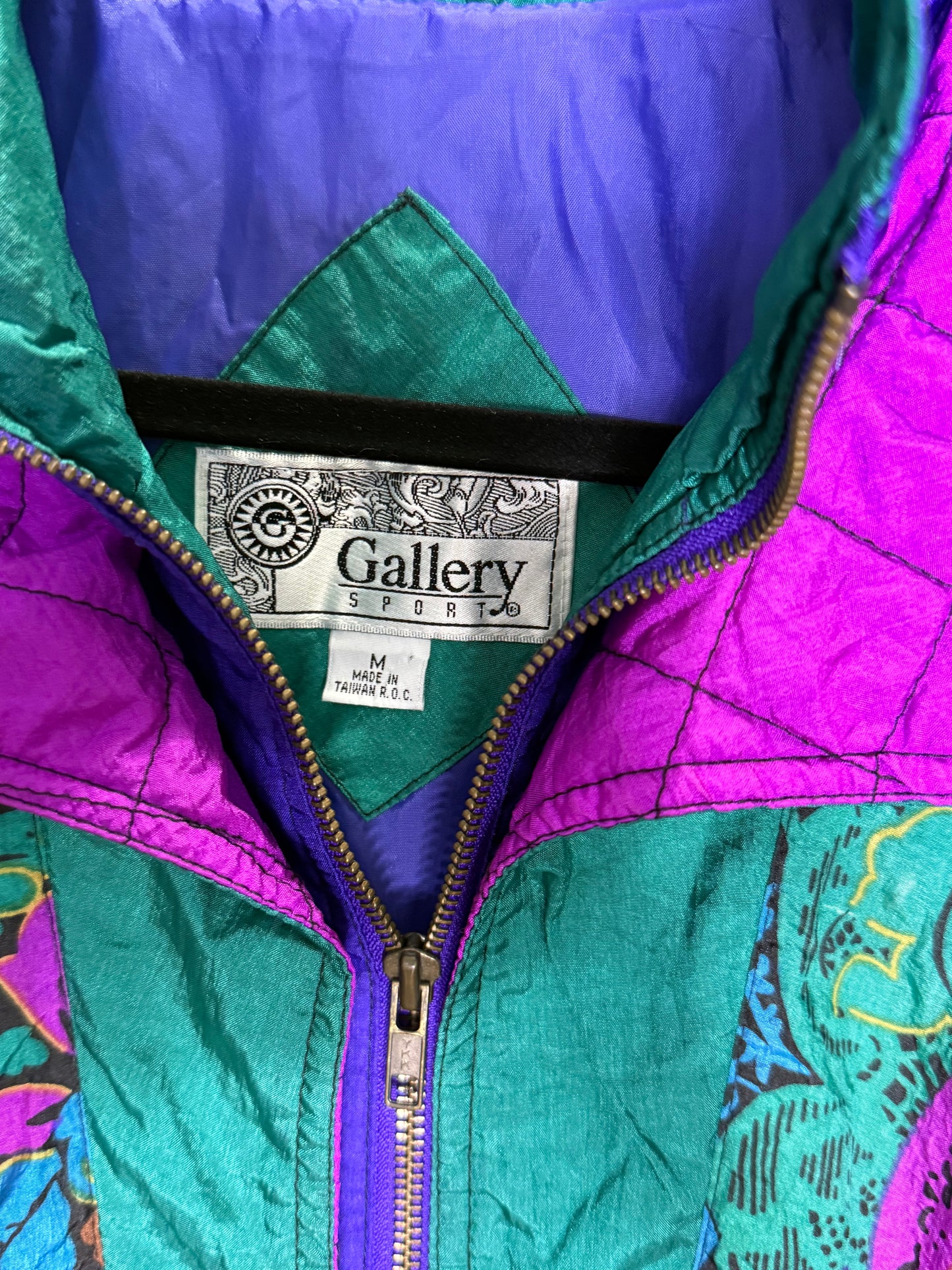 Gallery Sport Vintage Patterned Pink Purple Teal Green Windbreaker