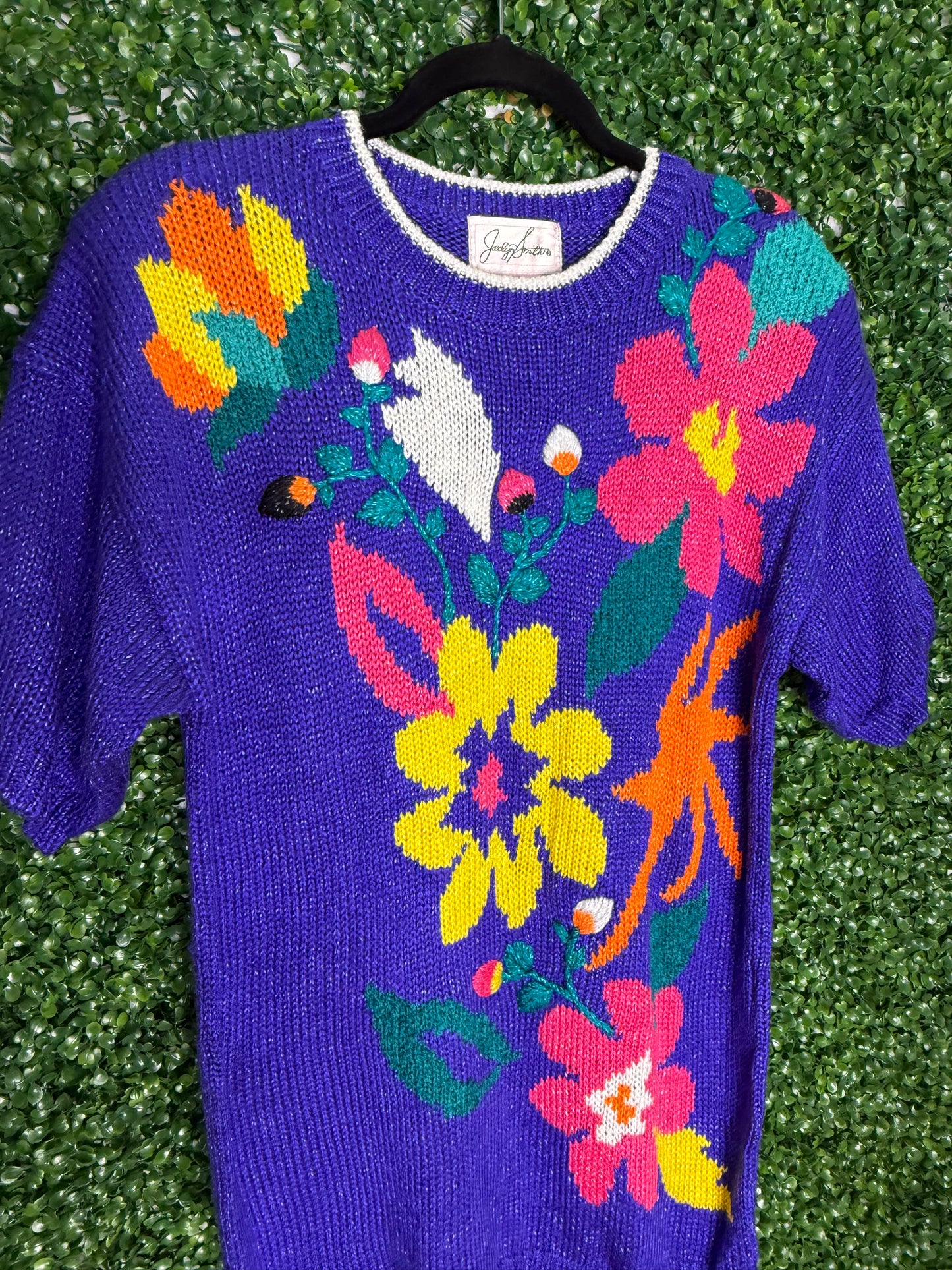 Jaclyn Smith Vintage Floral Patterned Short Sleeve Sweater