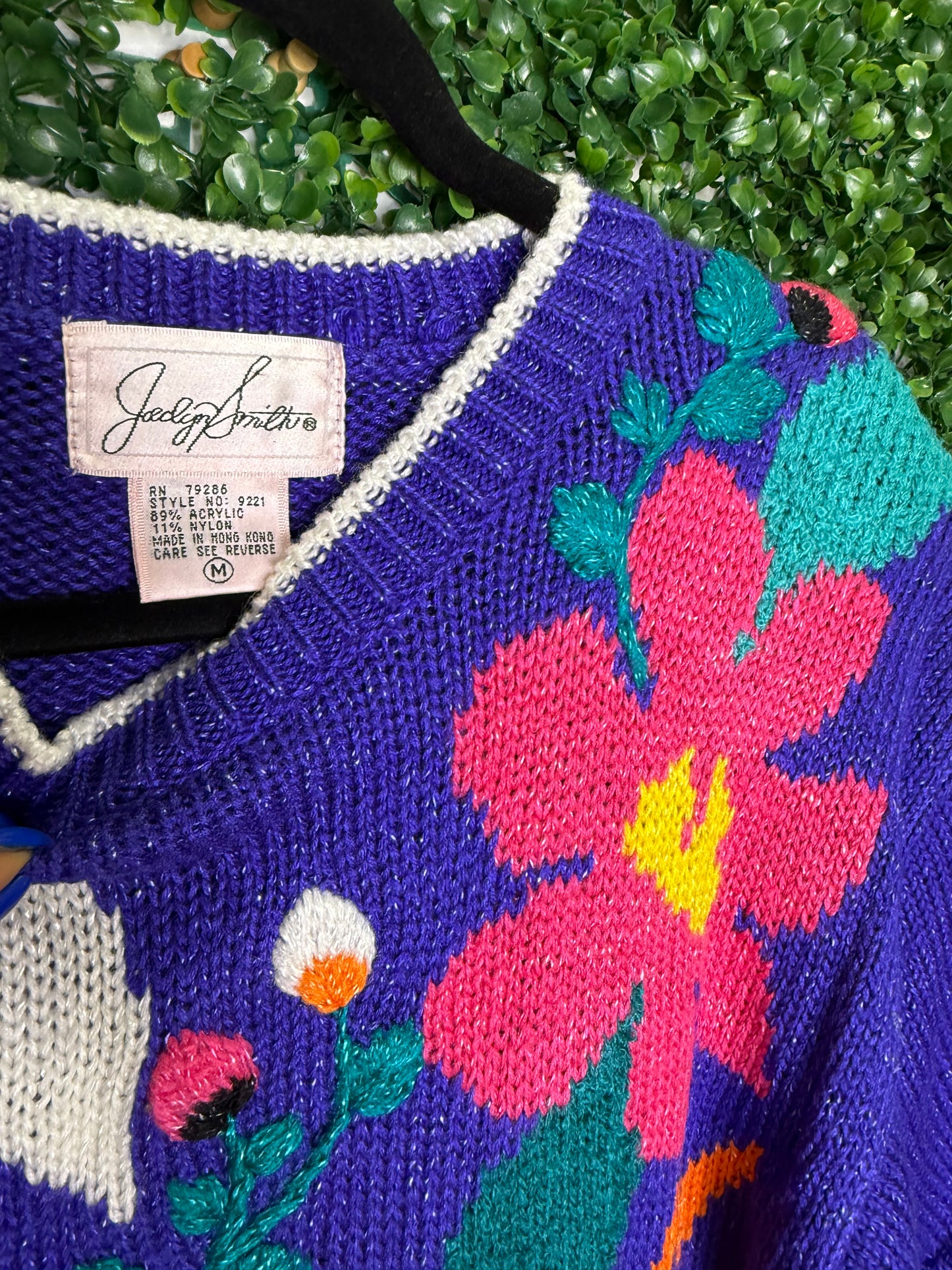 Jaclyn Smith Vintage Floral Patterned Short Sleeve Sweater